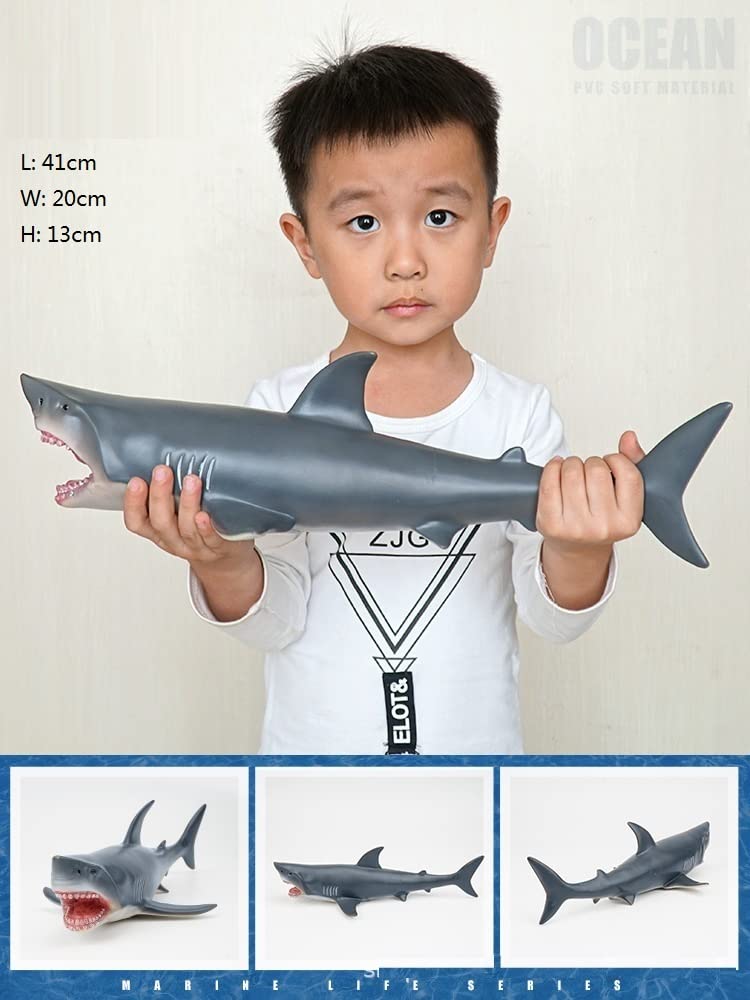SmilerSmile Simulated Ocean Big Animal, One pc 15Inch Soft Filled Rubber Sea Educational Toys (Great White Shark) - Image 4