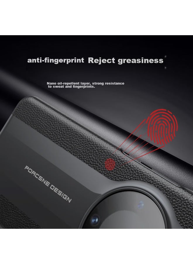 Stryfer Leather غطاء هاتف لـ Huawei Mate60pro/pro+، يتحول على الفور إلى Porsche Design، واقي Huawei Mate60pro+، غطاء جلد Le Zhen Version للرجال - أسود أنيق - Image 4