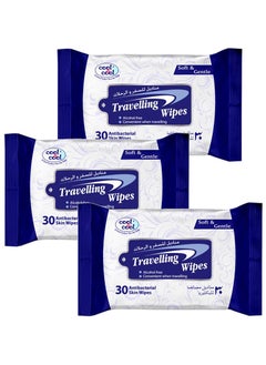 Cool & Cool Travelling Wipes - 30's Pack of 3- Convenient for Travel,Antibacterial Skin Wipes with Vitamin E,Aloe Vera Gel & Herb Extract, Soft & Gentle