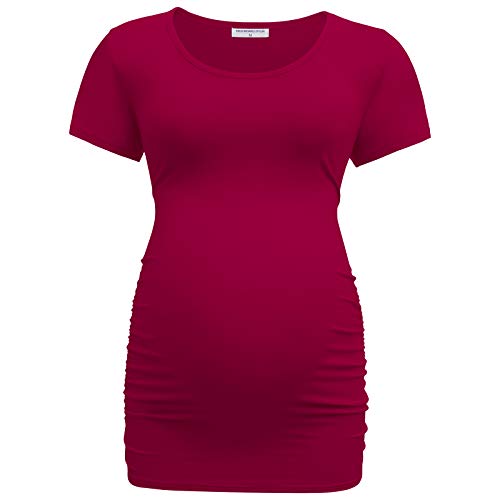 Bearsland Womens Maternity Tshirt 3 Packs Classic Side Ruched Tee Top Mama Pregnancy Clothes,witstripe+red+Blue,L - Image 3