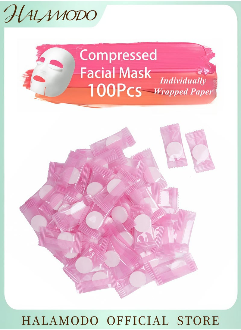 HALAMODO 100PCS Compressed Cotton Facial Mask Sheets Disposable Facial DIY Facial Portable Silk Compressed Sheets Individually Wrapped Paper Cotton Masks for Home and Travel  - Image 1