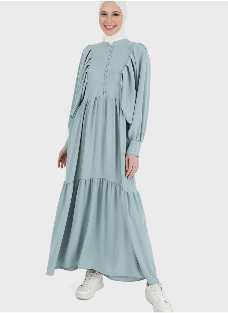 Refka by modanisa - Balloon Sleeve Button Detail Dress - Image 1