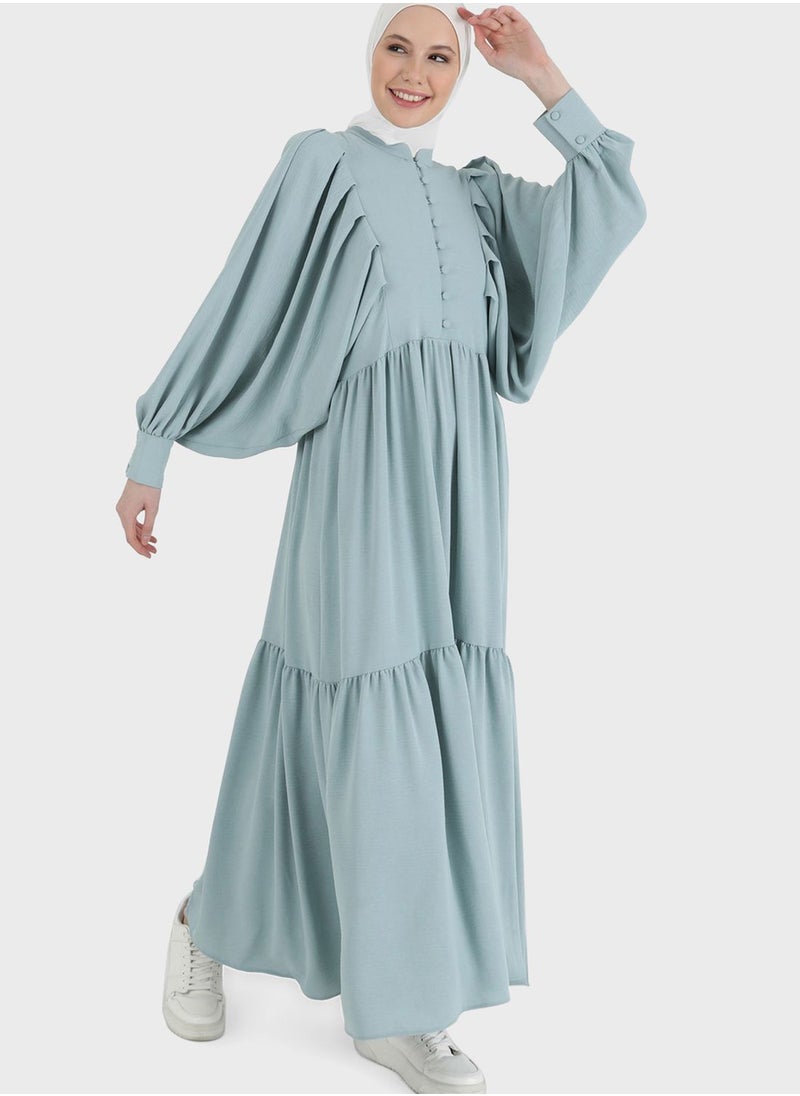Refka by modanisa - Balloon Sleeve Button Detail Dress - Image 1