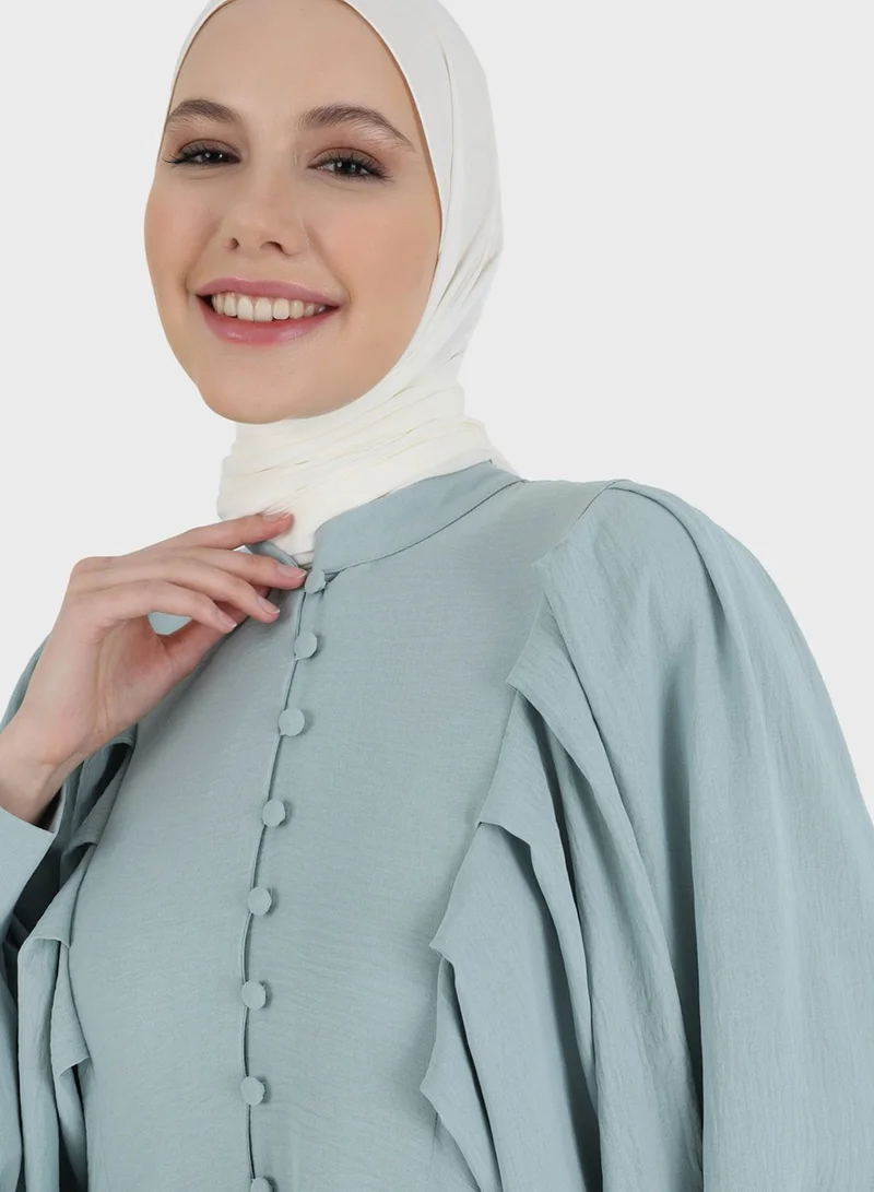 Refka by modanisa Balloon Sleeve Button Detail Dress