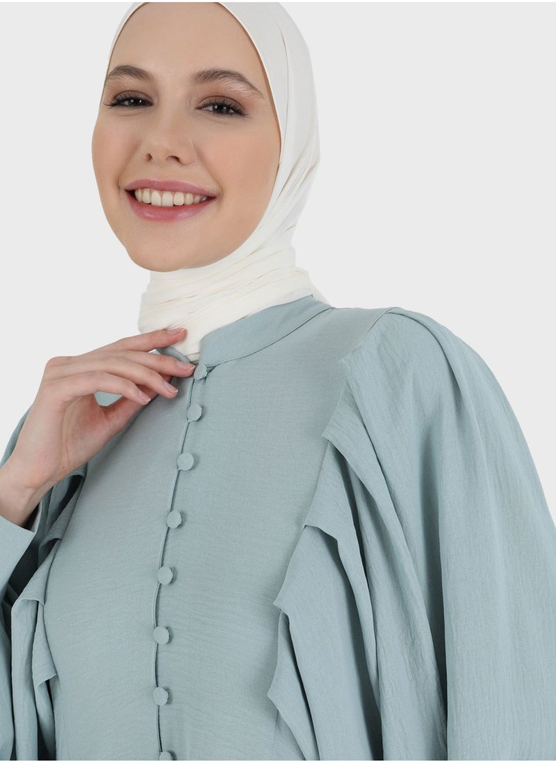 Refka by modanisa - Balloon Sleeve Button Detail Dress - Image 1