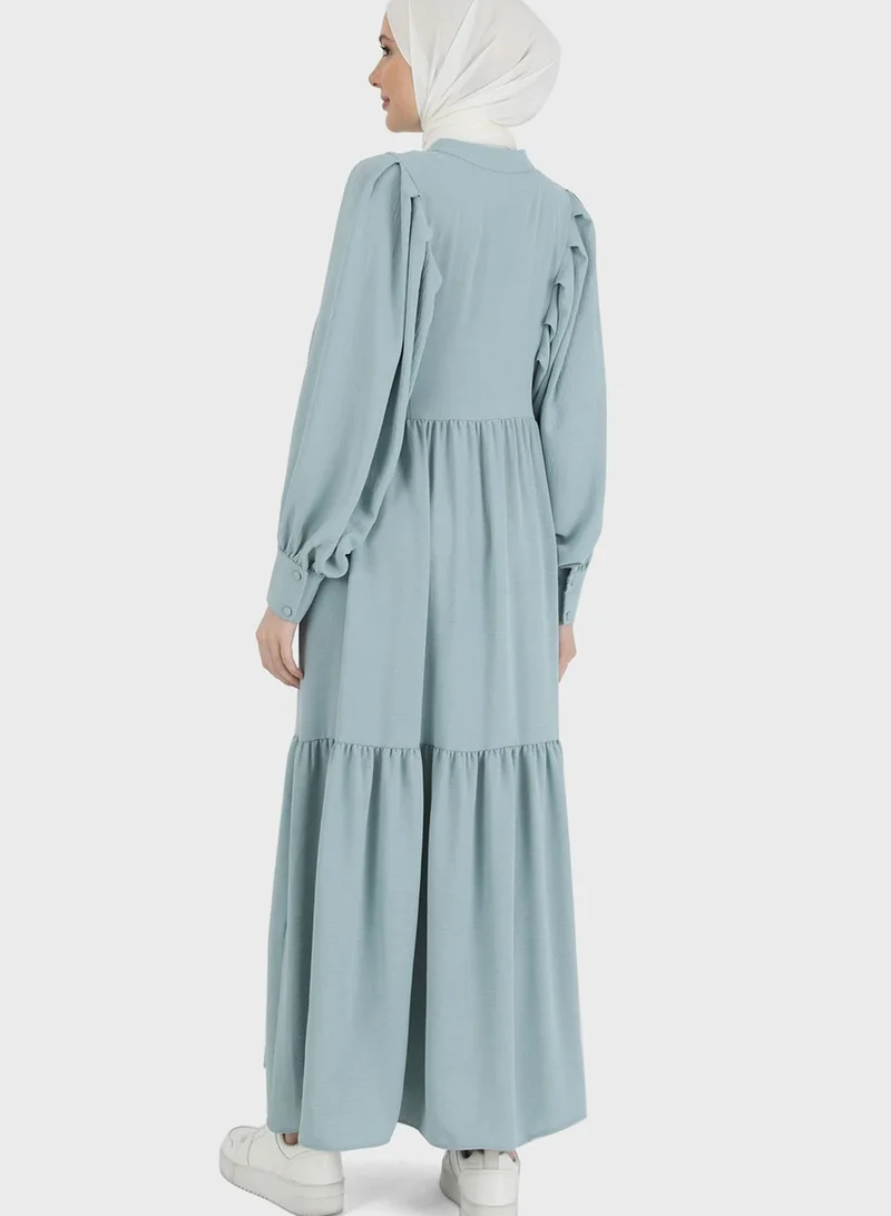 Refka by modanisa Balloon Sleeve Button Detail Dress