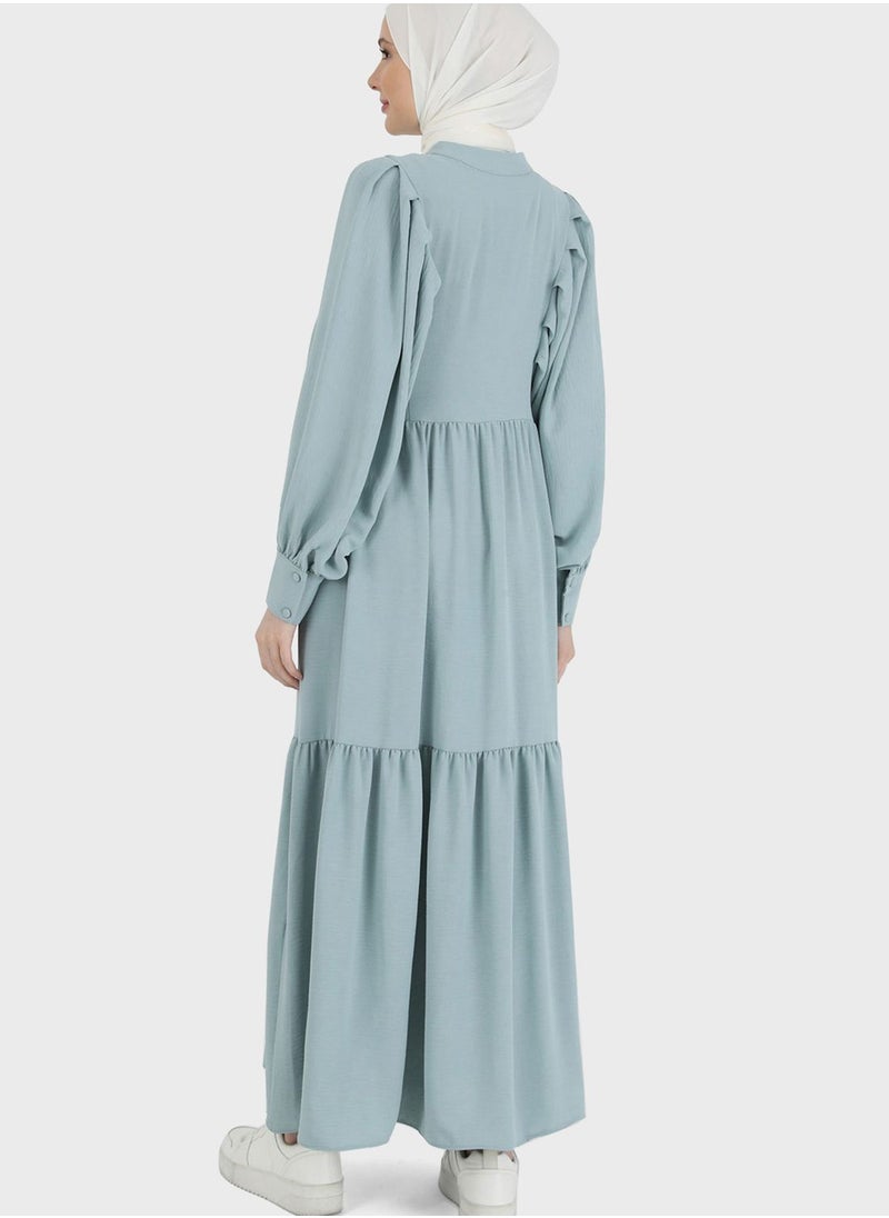 Refka by modanisa - Balloon Sleeve Button Detail Dress - Image 1