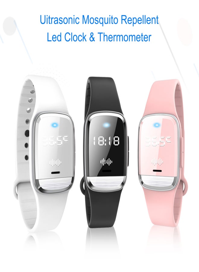 Ultrasonic Mosquito Repellent Watch LED Clock & Thermometer ℃/℉ Switchable Skin-friendly Black - Image 2
