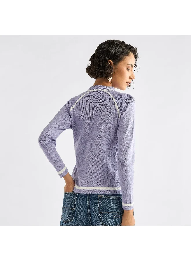 FAV Ribbed High Neck Jacket with Raglan Sleeves and Zip Closure
