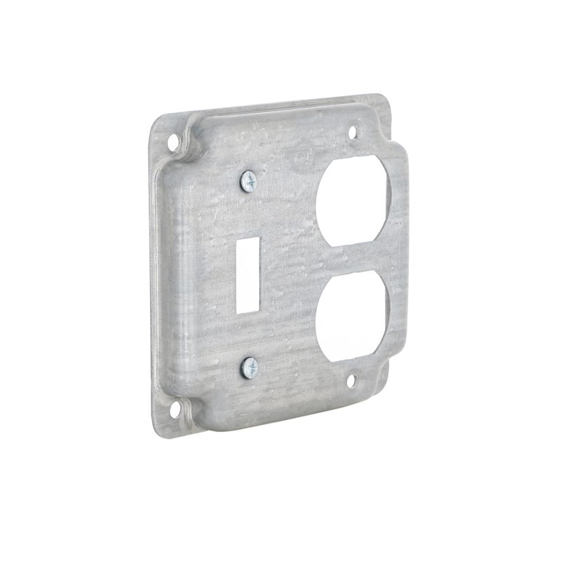 HubbellRaco 906C 1 Duplex Receptacle and Toggle Switch 4Inch Square Exposed Work Cover Steel