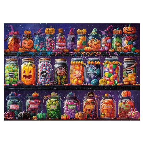 Larkipuzz Halloween Horror Candy Jigsaw Puzzle 1000 Piece for Adult Magic Fall Holiday Pumpkin Jigsaw Puzzles Funny Art Aesthetic Colorful Puzzle - Image 5