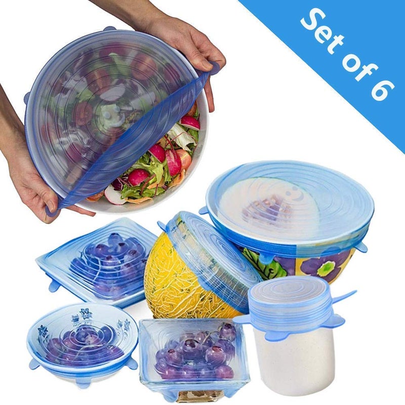 Gnanex أغطية سيليكون قابلة لإعادة الاستخدام من غنانكس، أغطية وعاء تخزين الطعام المتينة، أغطية مرنة تناسب أحجام وأشكال مختلفة من الحاويات (مجموعة من 6) - Image 4