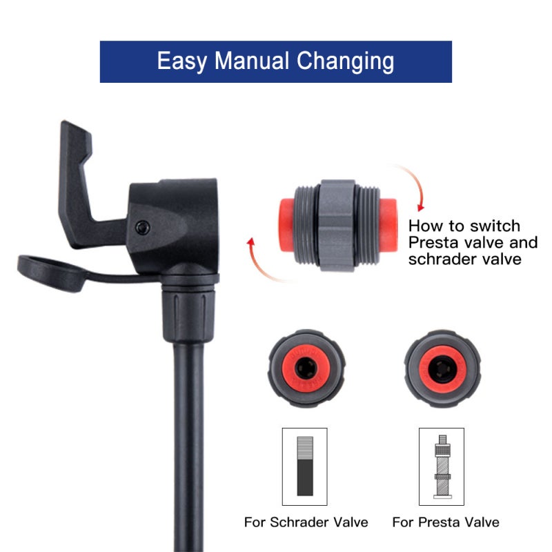 Giyo Mini Bike Pump 120 PSI with Presta and Schrader Valve Compatible - Durable Aluminum Alloy Body Foldable Handle for Road Mountain Bike - Image 4