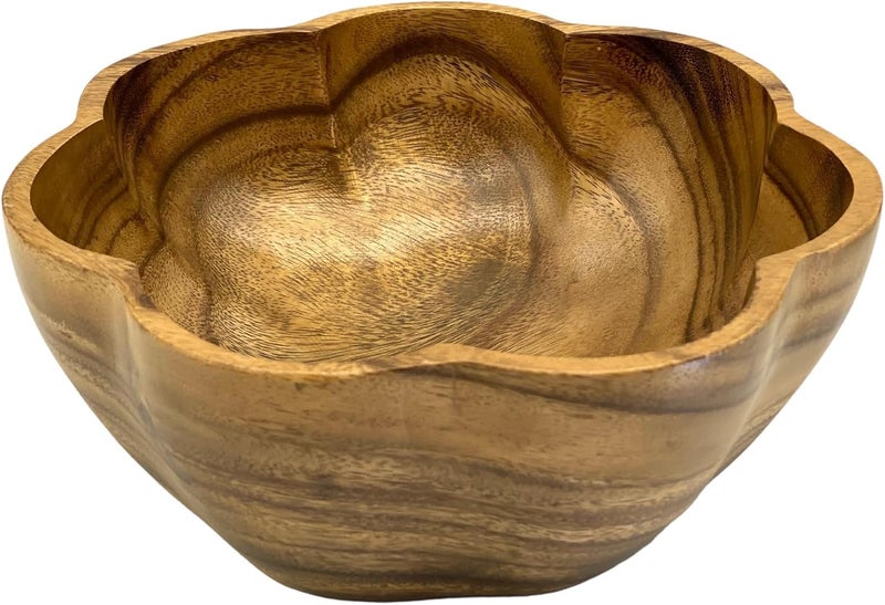 WRIGHTMART Round Wood Serving Bowl for Food Salad Fruit Popcorn Decorative Display Hand Turned Acacia Dinnerware Scalloped Shaped for the Dining Table and Kitchen 10 x 35 - Image 5