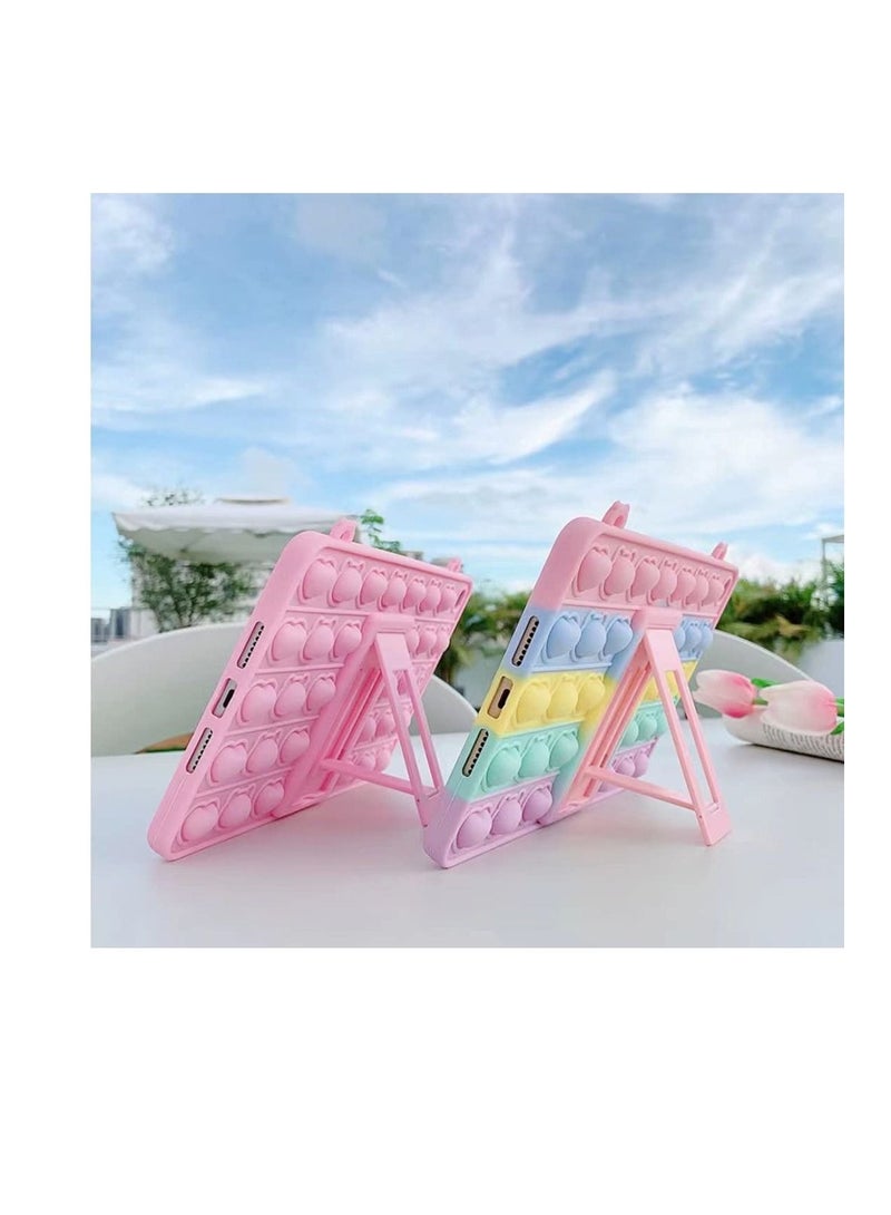 كابتن تيك جراب Fidget Toy Push Pop Bubble لجهاز iPad ، غطاء حماية كامل الجسم ناعم بألوان قوس قزح مع حامل مسند قابل للطي ، غطاء واقي لجهاز iPad (iPad Air / Pro 10.5 '' (2019)) - Image 4