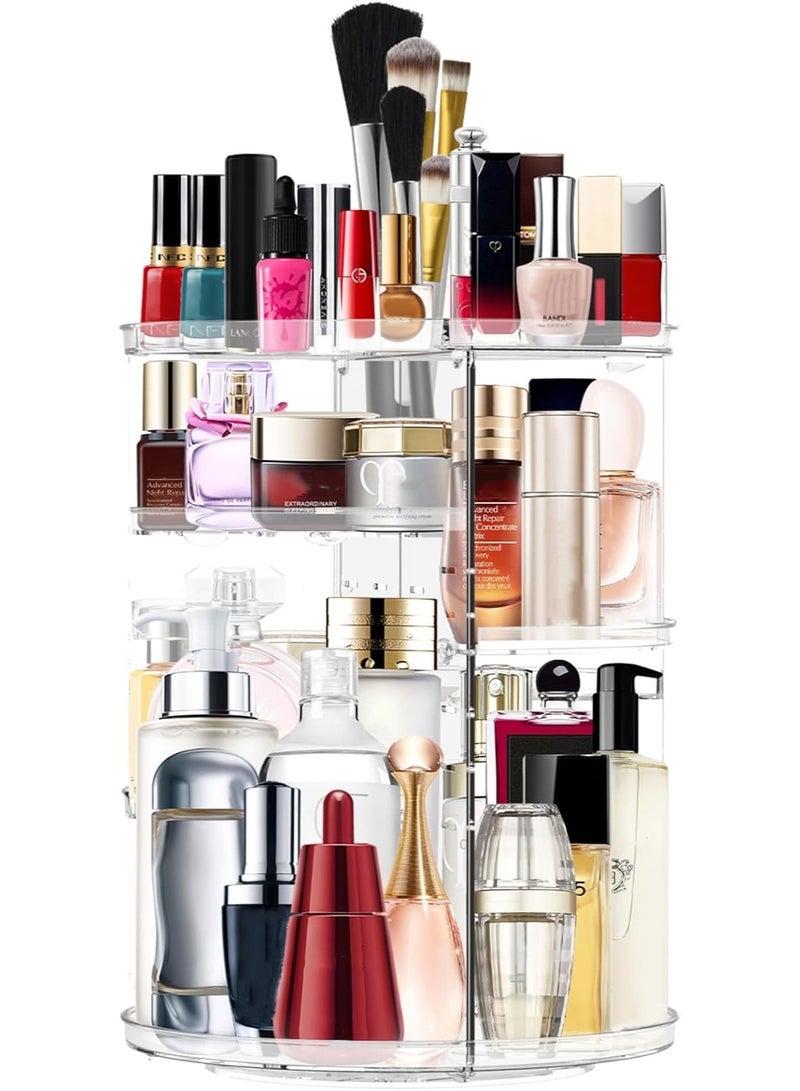 Miserwe Makeup Organizer 360 Rotating Cosmetic Organizer DIY Adjustable Makeup Carousel Spinning Holder Rack, Large Capacity Cosmetic Storage Box Makeup Brushes Organizer for Vanity Countertop (Clear) - Image 1