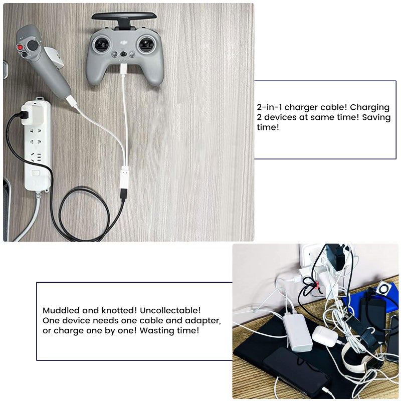 weishan USB C Splitter Charge Cable, 2-in-1 Charger, USB-C Female to 2 Type-C Male 1 in 2 Out Charging Cord, 1ft Short White Wire - Image 4
