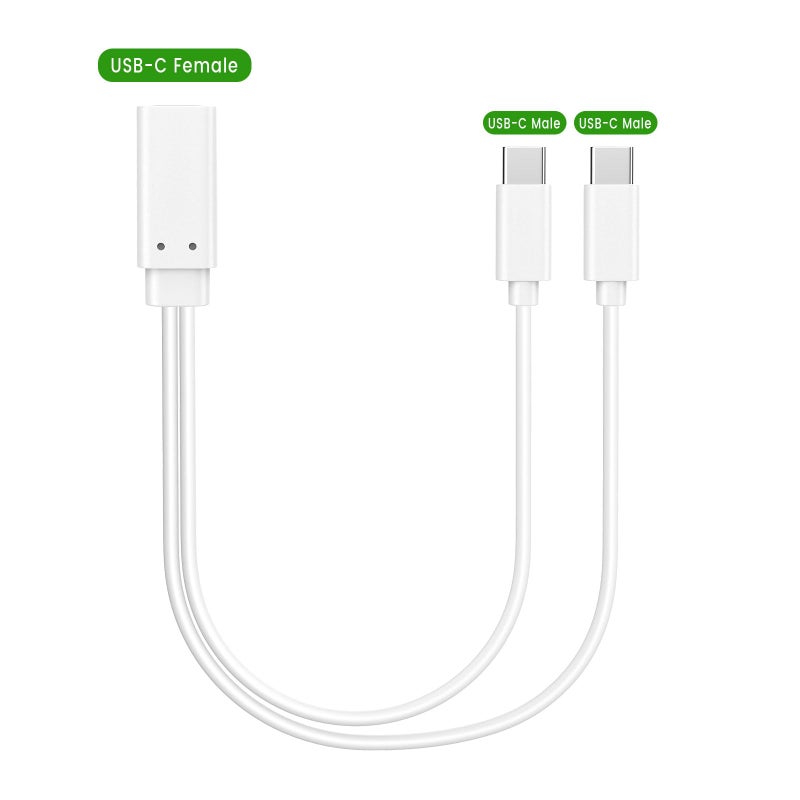 weishan USB C Splitter Charge Cable, 2-in-1 Charger, USB-C Female to 2 Type-C Male 1 in 2 Out Charging Cord, 1ft Short White Wire - Image 2