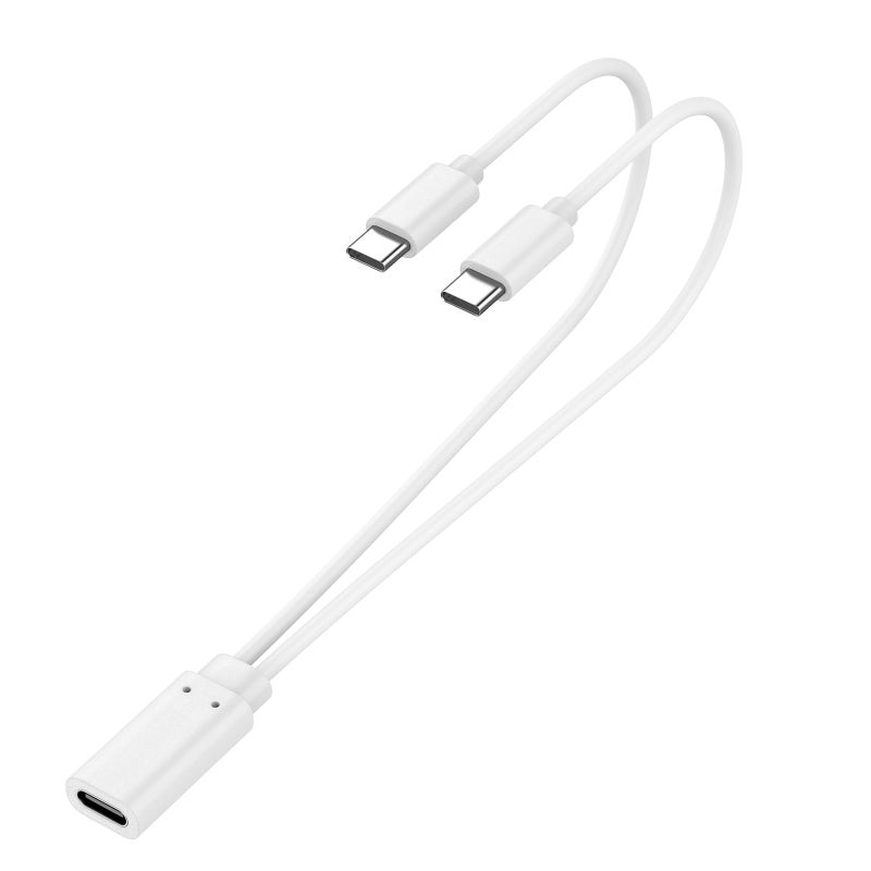 weishan USB C Splitter Charge Cable, 2-in-1 Charger, USB-C Female to 2 Type-C Male 1 in 2 Out Charging Cord, 1ft Short White Wire - Image 1