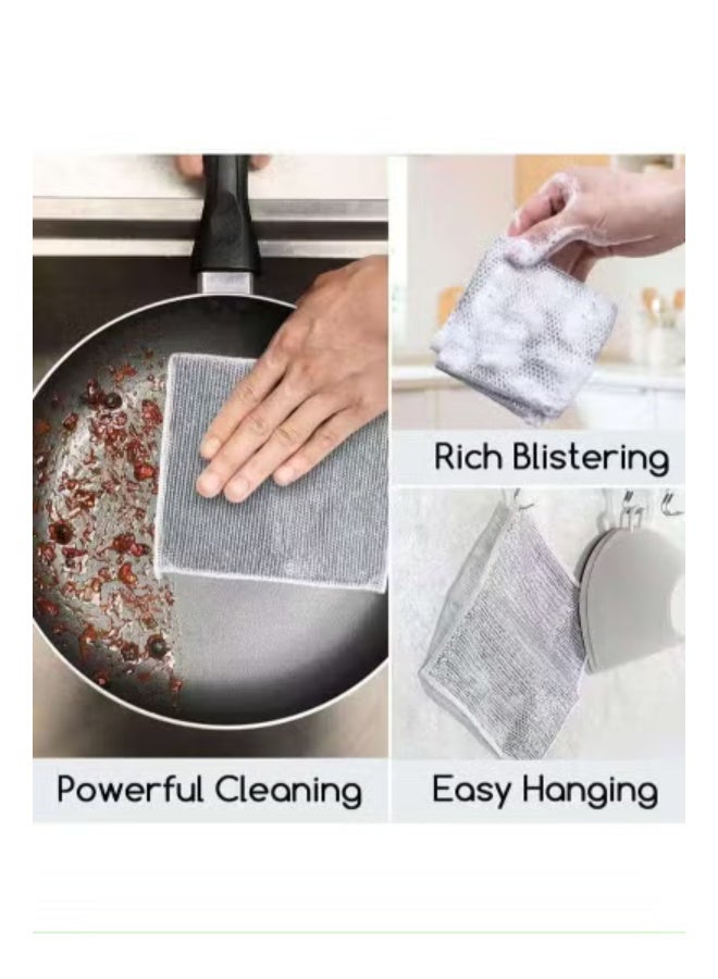 Gloves, Cotton Dishcloths, Stainless Steel Cloth, Grill Brush, Silicone Scraper, Bamboo Fork & Food Clips for Easy Cooking & Cleaning | 7-in-1 Premium Kitchen Cleaning & Grilling Set for Homes - Image 5