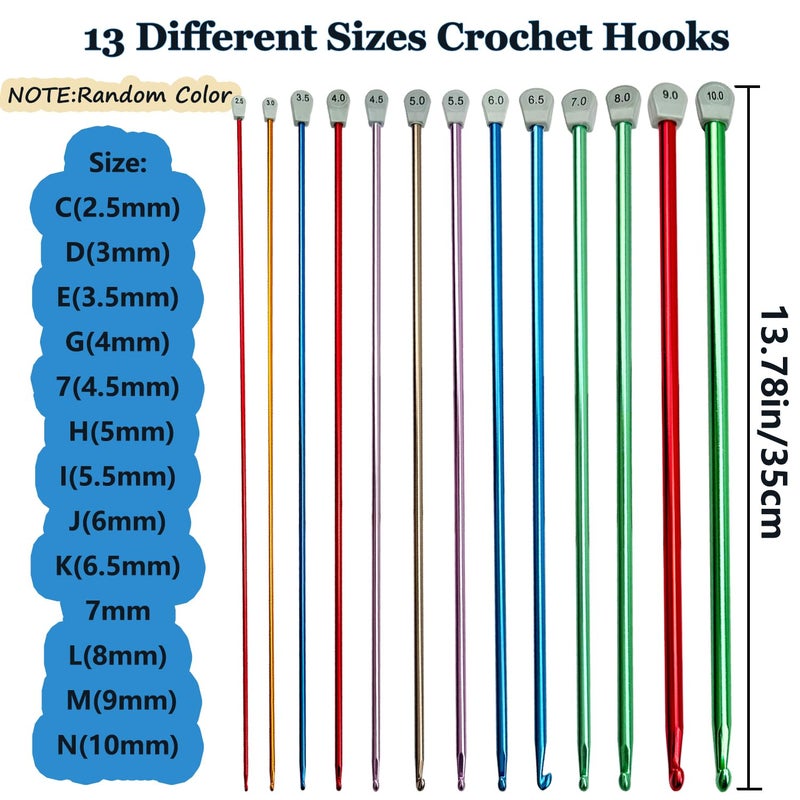 Hobekoee 2Pcs Tunisian Crochet Hook 6.5mm 7mm,Extra Long Crochet Hook 13.8in Afghan Crochet Needles Aluminum Tunisian Crochet for Crochetingï¼†Knitting Lovers - Image 2