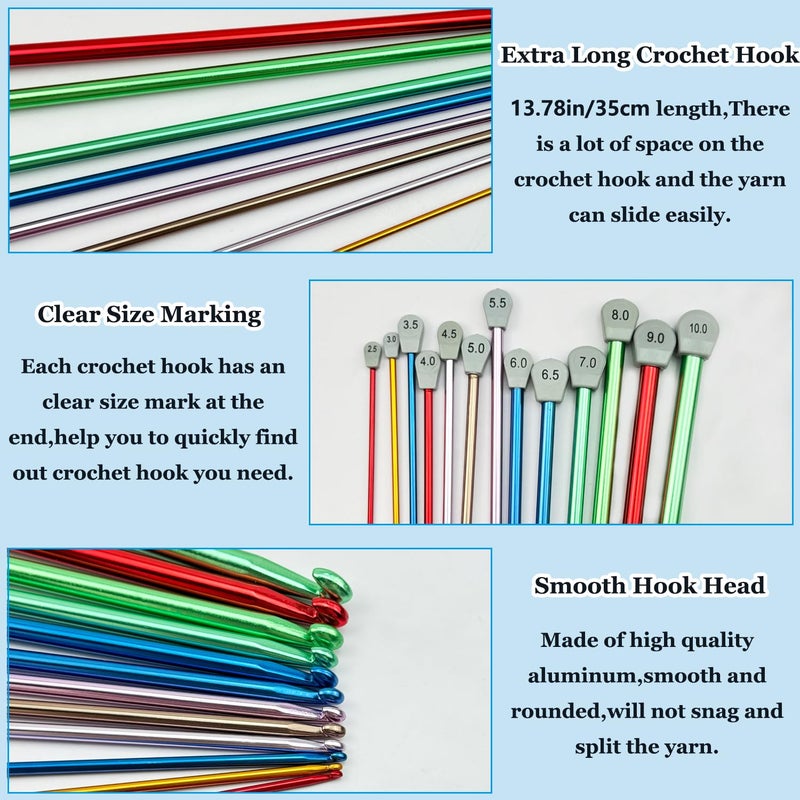 Hobekoee 2Pcs Tunisian Crochet Hook 6.5mm 7mm,Extra Long Crochet Hook 13.8in Afghan Crochet Needles Aluminum Tunisian Crochet for Crochetingï¼†Knitting Lovers - Image 3