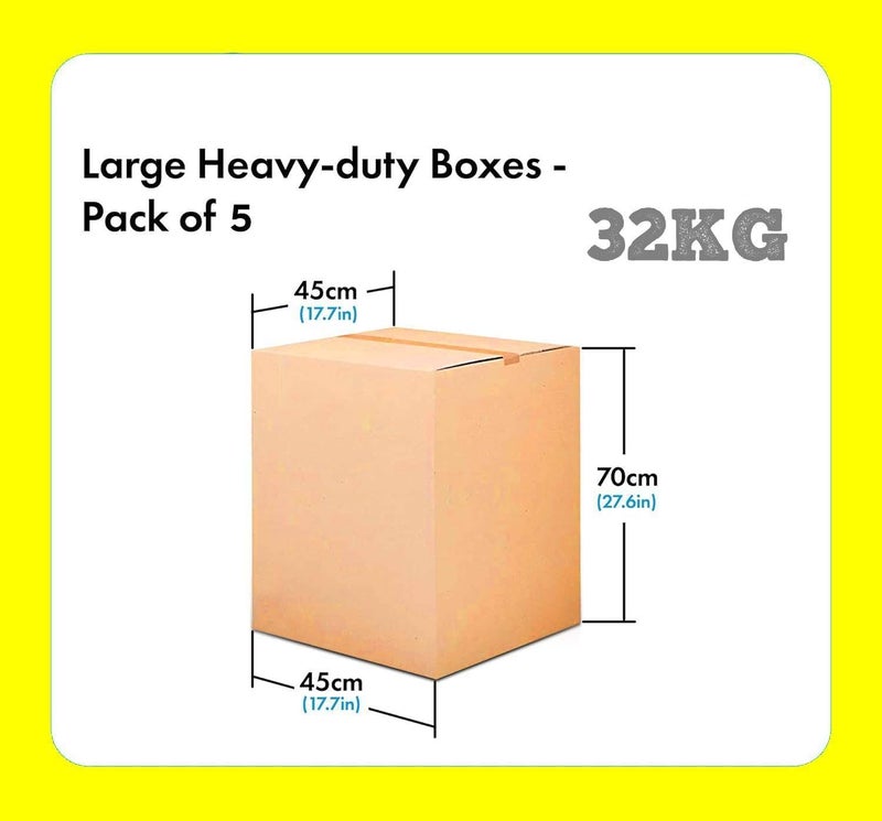 إي سي في في [عبوة من 5 قطع] صندوق كرتون كبير مزدوج الجدار من الورق المقوى المموج القابل لإعادة التدوير بنسبة 100% بسعة 32 كجم، [45 × 45 × 70 سم] كرتون بني للتغليف والشحن والتخزين، 5 طبقات بني - Image 2