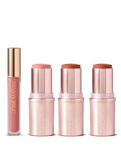 josie maran Josie Maran Color Stick & Lip Gloss Makeup Set - Argan Oil-Based Makeup Balm for Lips, Cheeks & Eyes + Hyaluronic Acid Infused Plumping Lip Gloss (4 Piece Set) 