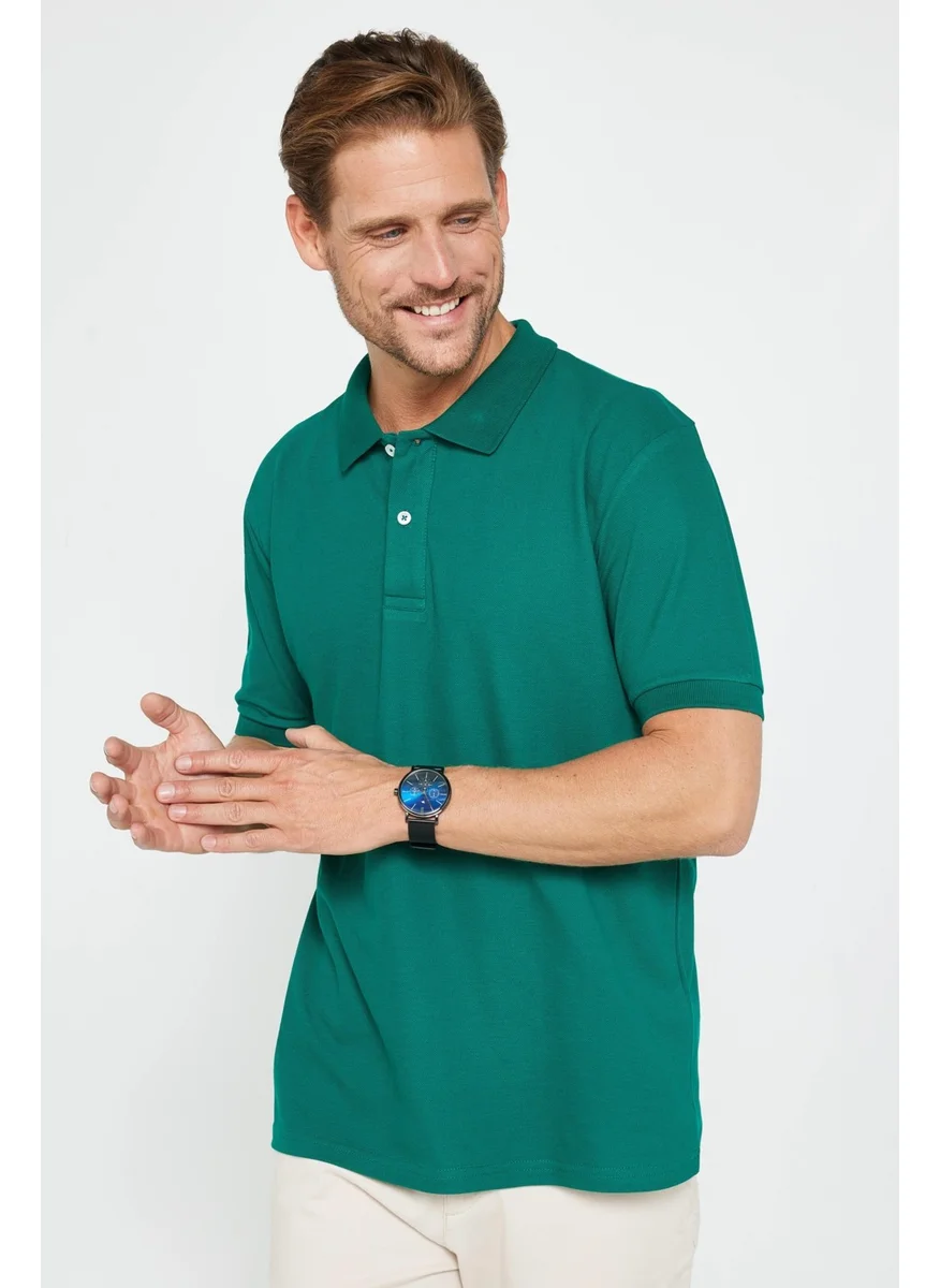 Tudors Men's Classic Fit Relaxed Cut Cotton Plain Pique Green Polo Neck T-Shirt