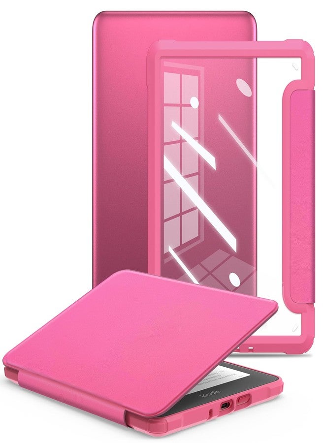 E NET-CASE Case for Kindle Paperwhite 12th Gen 2024 Released (7") & Kindle Colorsoft Signature Edition,Clear Back Shell Durable PU Leather Cover with Auto Sleep Wake,Raspberry - Image 1