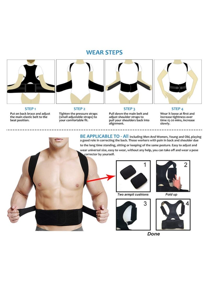 KASTWAVE Chest and Back Support Posture Corrector, Spine and Back Support Fully Adjustable and Comfortable, Back Support Straightener for Spine, Neck, Shoulders, Improve Posture and Pain Relief (Black, Large) - Image 2