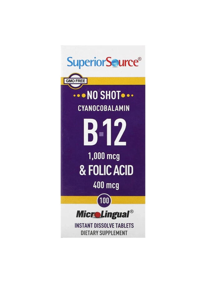 Superior Source Cyanocobalamin B-12 & Folic Acid, 100 MicroLingual Instant Dissolve Tablets  - Image 1