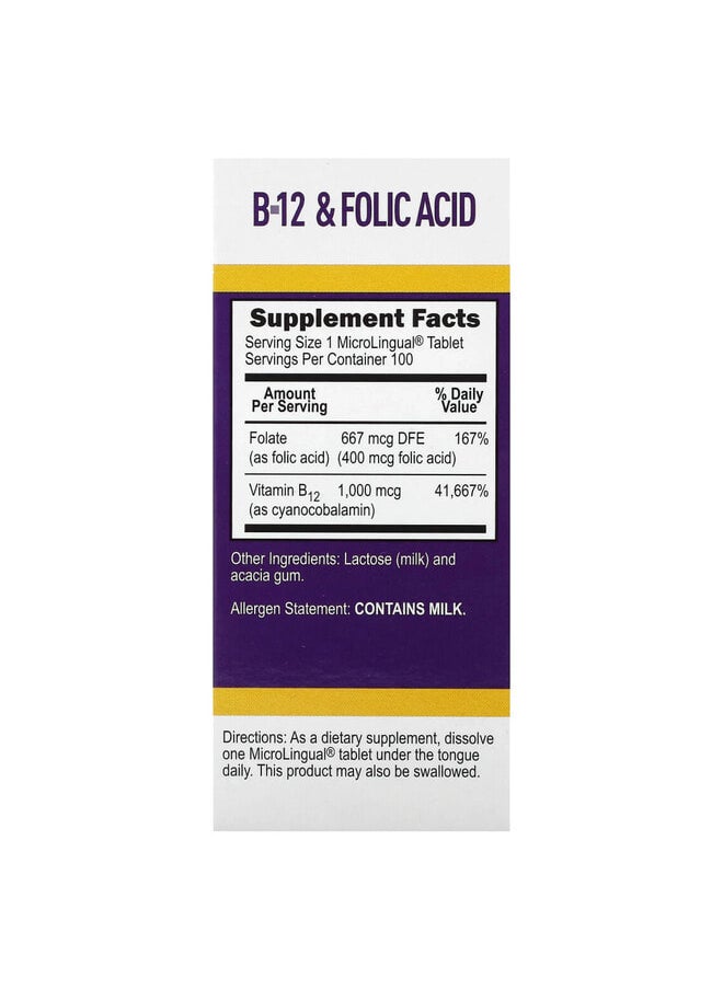 Superior Source Cyanocobalamin B-12 & Folic Acid, 100 MicroLingual Instant Dissolve Tablets  - Image 2