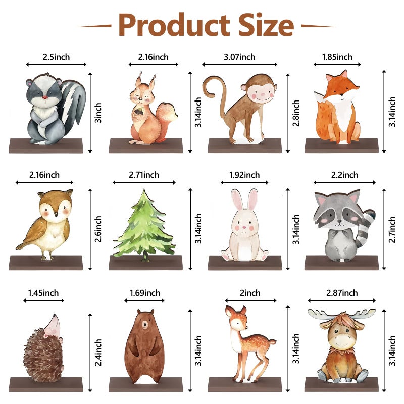 DAECHAO 12 Pack Woodland Animals Baby Shower Decorations, Kid Forest Happy Birthday Decoration Centerpieces for Tables Woodland Nursery Animal Decor Home Office Farmhouse (CUTE2) - Image 2
