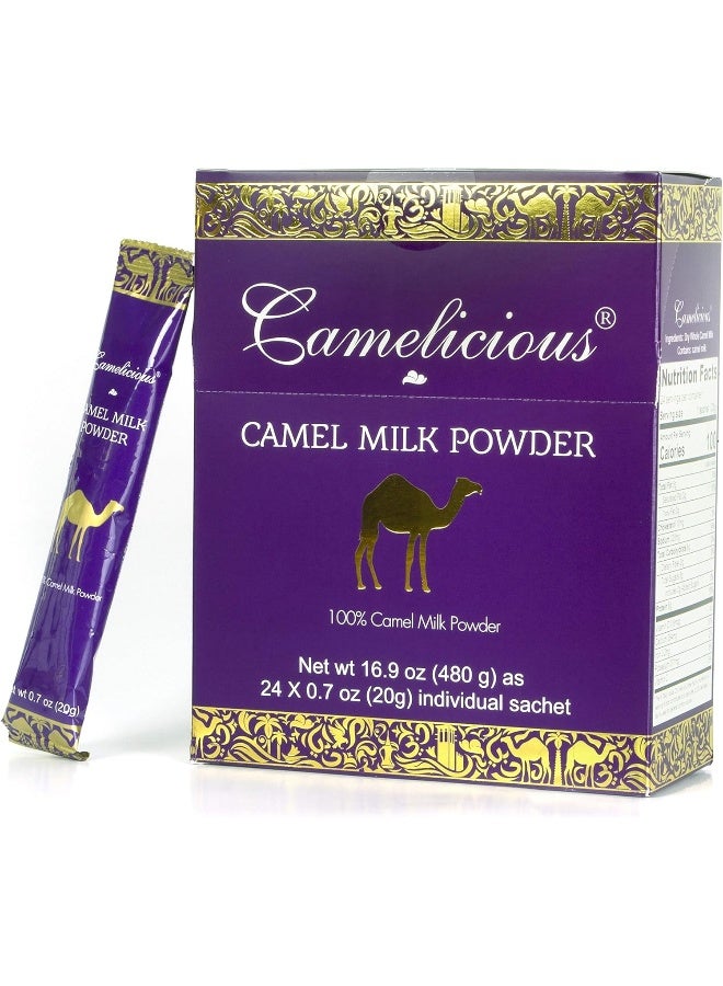 CAMELICIOUS Camel Milk Powder Camelicious 480g Box US Edition(24 Packets x 20g each) Non-GMO, Gluten Free Low Lactose Alternative Dry Milk Powder - Flash Pasteurized Powdered Camel Milk Longer Shelf Life - Image 1