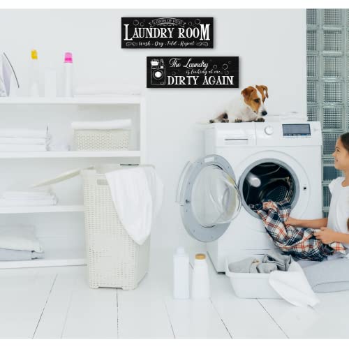 Creoate Rustic Family Laundry Room Rules Decor - 2 Piece Wall Plaque (White & Black) - Image 2
