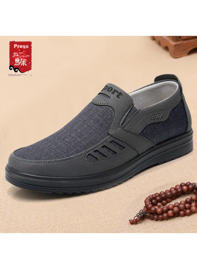 Anglerfish Old Beijing Cloth Shoes For Men, Dad Shoes, Soft Sole, Middle-aged And Elderly, Large Size, Spring And Autumn Breathable Shoes Ak33303, Gray, Size 41 - Image 1