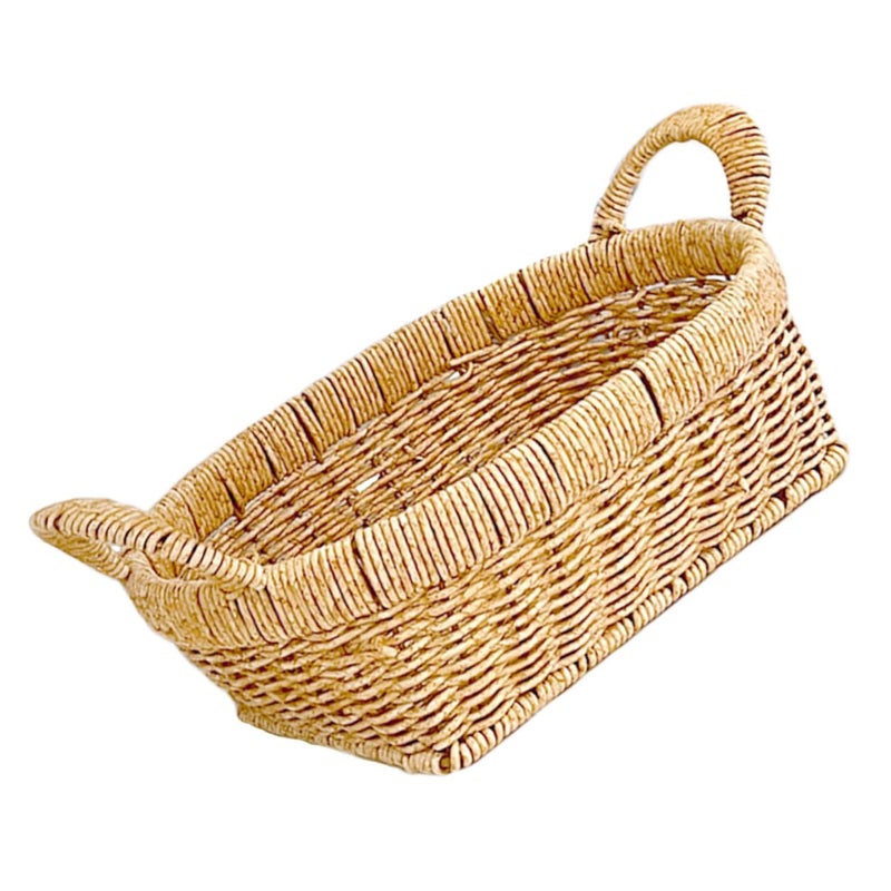 Tea Color Woven Bread Basket Double Handles Rattan Serving Tray Food Storage Display - Image 2