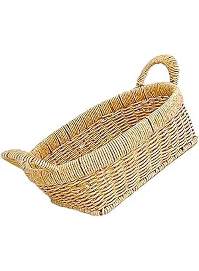 Tea Color Woven Bread Basket Double Handles Rattan Serving Tray Food Storage Display - Image 1