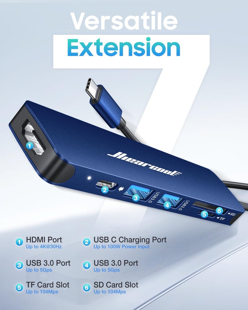 Hiearcool USB C Hub for MacBook Air/Pro, 7-in-1 USBC Adapter Multiport with 4K HDMI Dongle, USB-C Dock Laptop Docking Station for Thunderbolt 3/4 Laptops and Other Type-C Devices - Image 2