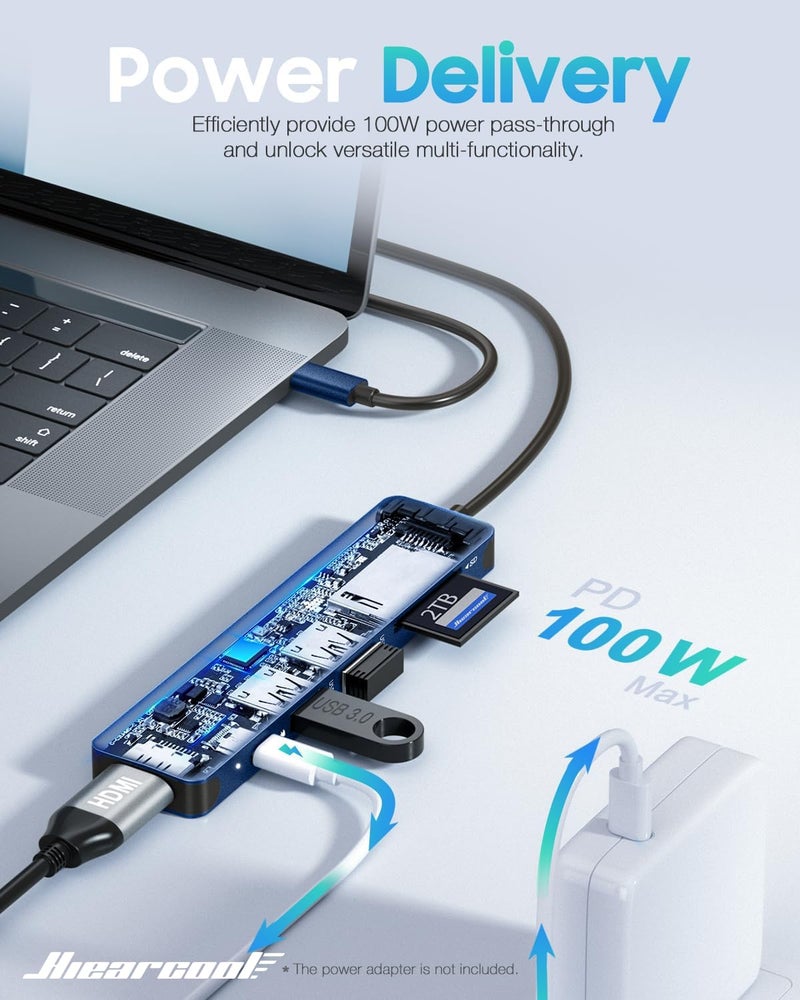 Hiearcool USB C Hub for MacBook Air/Pro, 7-in-1 USBC Adapter Multiport with 4K HDMI Dongle, USB-C Dock Laptop Docking Station for Thunderbolt 3/4 Laptops and Other Type-C Devices - Image 3