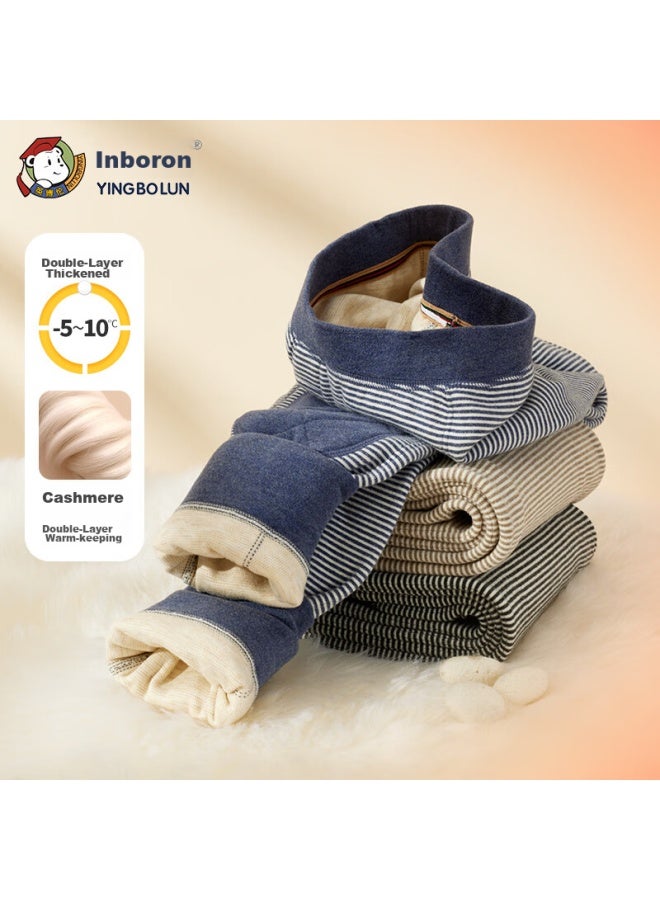YINGBOLUN Yingbolun Boys' Long Johns, Autumn And Winter, German Velvet Thickened, Children's Double-layer Warm Base Layer Pants, For Older Children, 80980 Coffee Color, Size 165  - Image 1