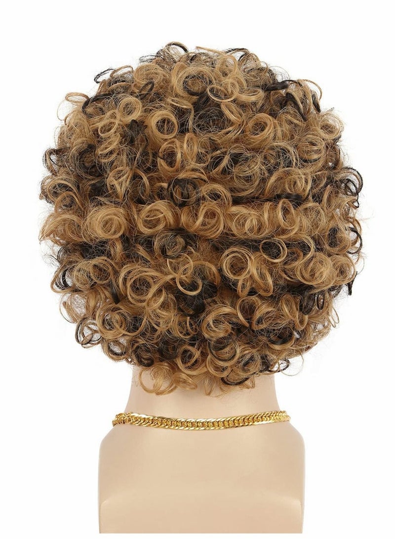 Excefore Short Curly Afro Mens Wig, 60s 70s Disco Dirt Bag Wig with Mustache Set California Costume Wig Cosplay Party Fashion Wig  - Image 4