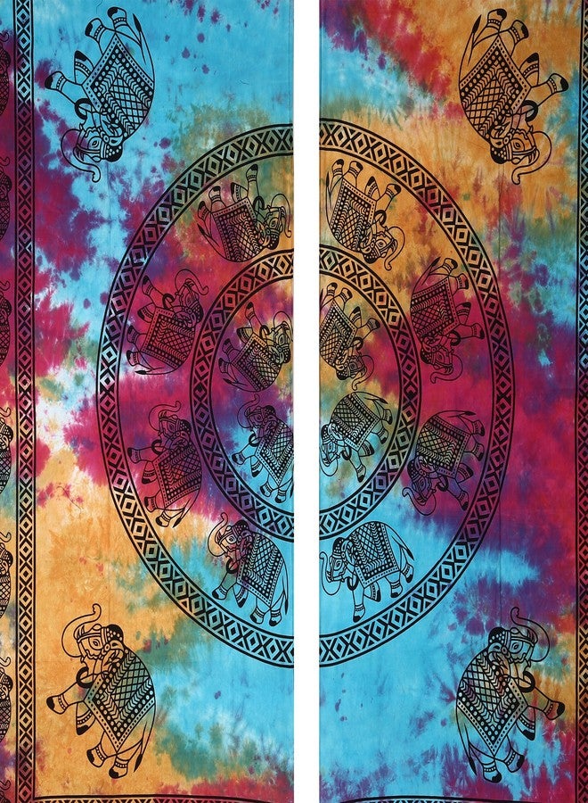 بليس إنترناشونال ستائر نوافذ جميلة من Bless International بتصميم بوهيمي هندي سايكدلي هيبي، مناسبة لغرفة النوم، غرفة المعيشة، الشرفة (تصميم فيل دائري مصبوغ بربطة عنق (38 × 83 بوصة) (96 × 210 سم)) - Image 2