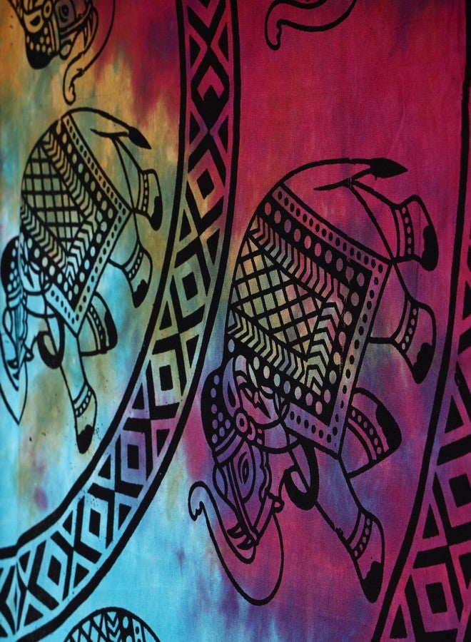 بليس إنترناشونال ستائر نوافذ جميلة من Bless International بتصميم بوهيمي هندي سايكدلي هيبي، مناسبة لغرفة النوم، غرفة المعيشة، الشرفة (تصميم فيل دائري مصبوغ بربطة عنق (38 × 83 بوصة) (96 × 210 سم)) - Image 3