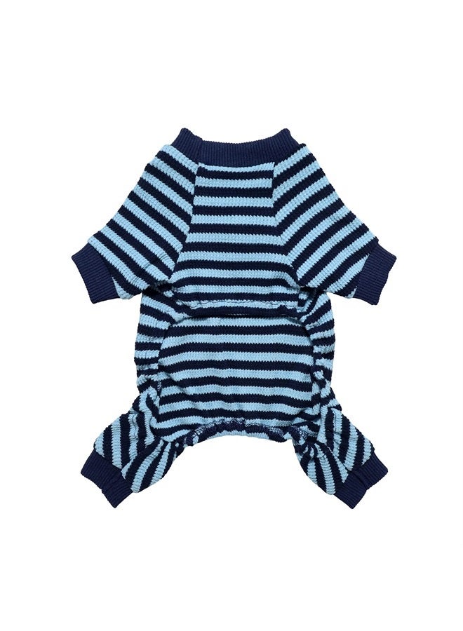 Fitwarm Waffle Striped Dog Pajamas, Dog Clothes for Small Dogs Boy, Puppy Onesie with Feet, Pet Cat Clothing, Blue, XL - Image 1