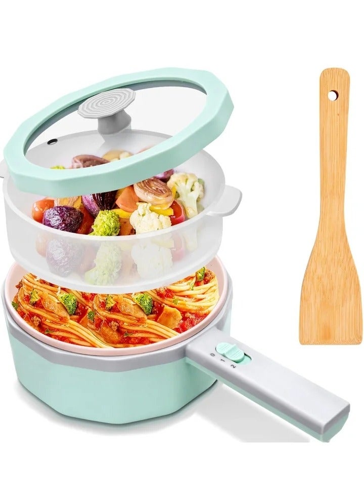 Electric Hot Pot with Steamer, 1.5L Non-Stick Ramen Cooker and Sauté Pan for Steak, Egg, Fried Rice, Soup, Portable Personal Cooker Perfect for Dorm and Apartment - Image 1
