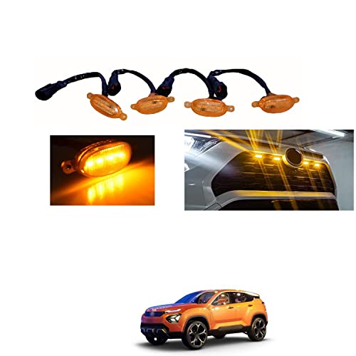 PRIKNIK LED Grille Lights Amber Yellow Grill Led with Fuse Adapter Wiring Harness Kit (4PCS, Amber Shell with Amber Light) Compatible with H5X - Image 2