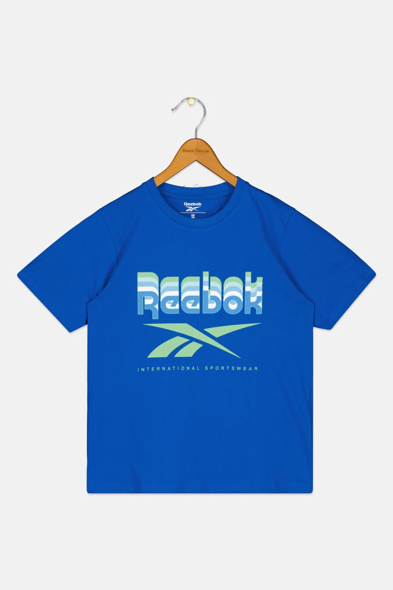 Reebok تي شيرت رياضي للأطفال الأولاد بأكمام قصيرة مناسب للخارج، أزرق - Image 2