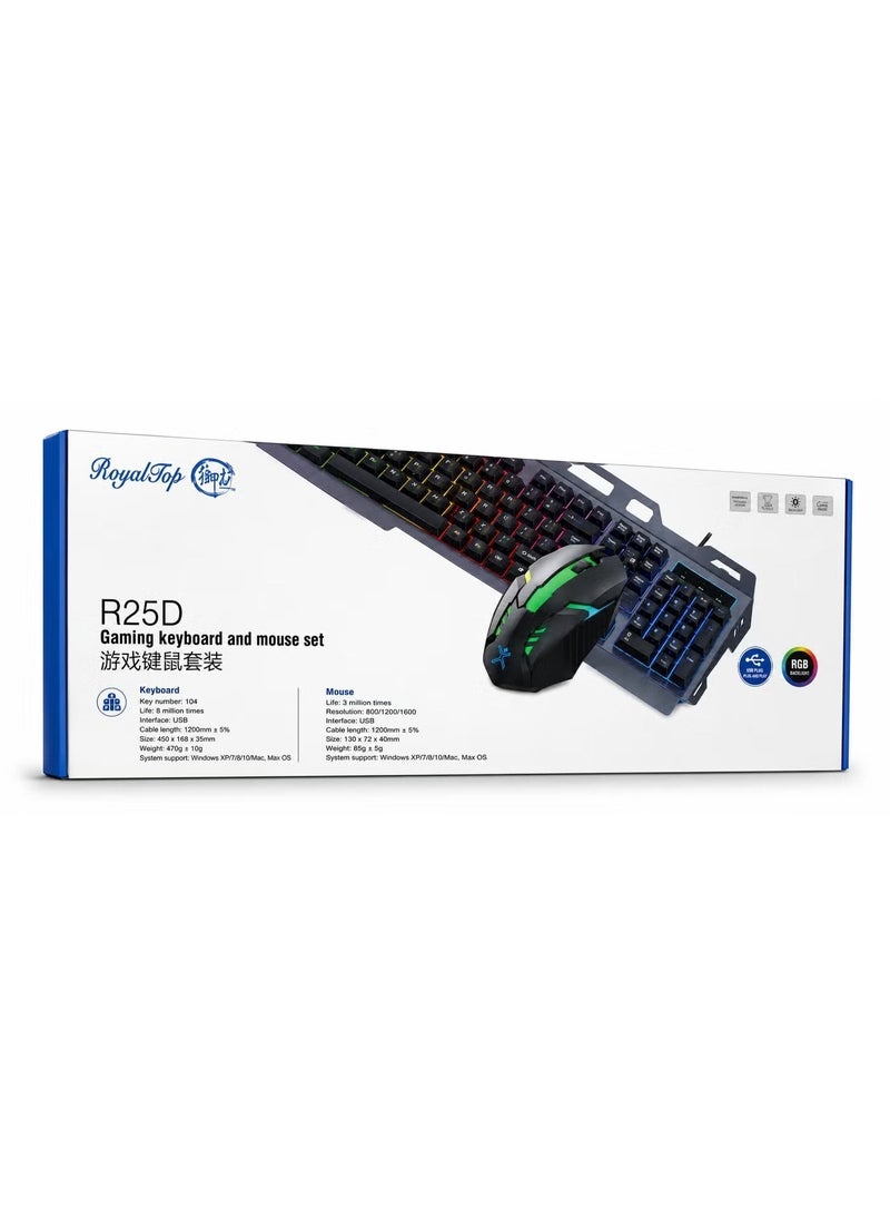 RoyalTop R25D RGB Gaming Keyboard & Mouse Combo – USB Wired LED Backlit Keyboard Set for PC, Laptop, Windows & Mac - Image 1
